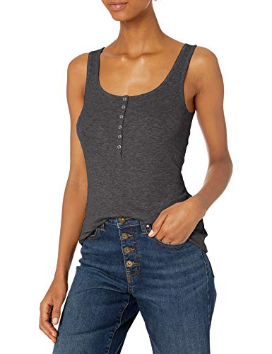Amazon Brand - Daily Ritual Women's Relaxed Fit Rayon Spandex Fine Rib Henley Tank, Charcoal Grey Heather, XX-Large