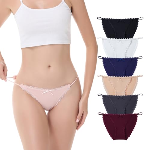 Camelia Cotton Underwear for Women 6 Pack String Bikini pure cotton Panties Sexy Underwear Briefs Size M