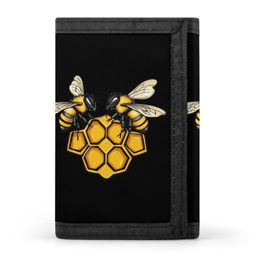 Bees on Top of Honeycombs Trifold Wallets for Men Women Ultra Thin Card Holder Purse with Zip Coin Pocket