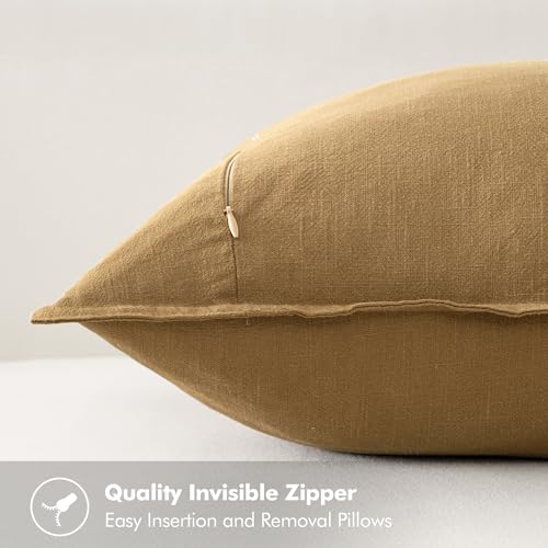 Image of MIULEE Decorative Linen Euro Sham Pillow Covers 26x26 Mustard Yellow Boho Farmhouse Neutral Couch Throw Pillows for Bed Pack of 2 Accent Modern Pillowcase Summer Sofa Livingroom Home Decor