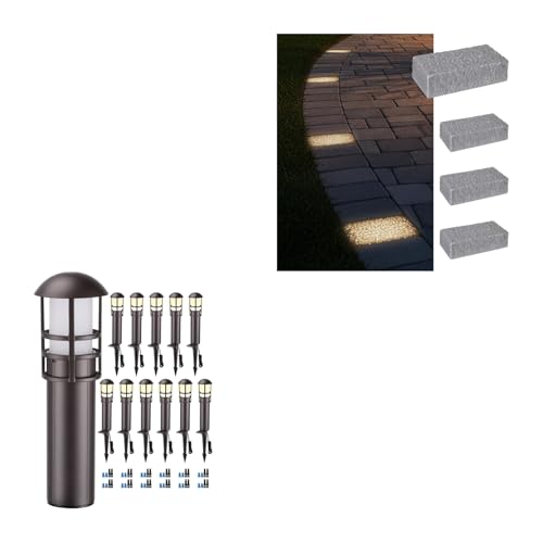 Image of LEONLITE 12-Pack Low Voltage Landscape Pathway Lights, 12-24V, Aluminum, ETL Listed, 3000K Warm White Bundle 4-Pack 5CCT LED Paver Light 4 x 8 Inch for Pavers, 12-24V Low Voltage, Waterproof IP67