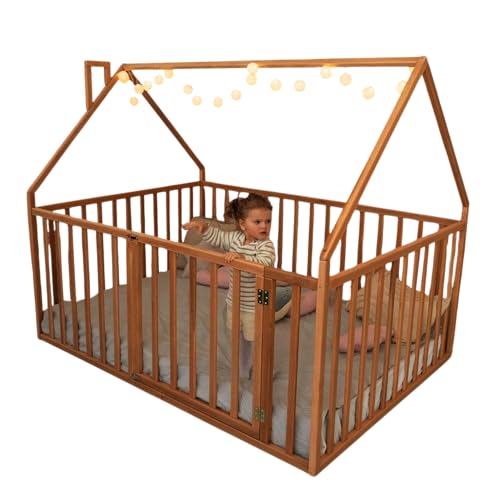 BUSY WOOD Montessori Bed with High Rails for Toddlers -