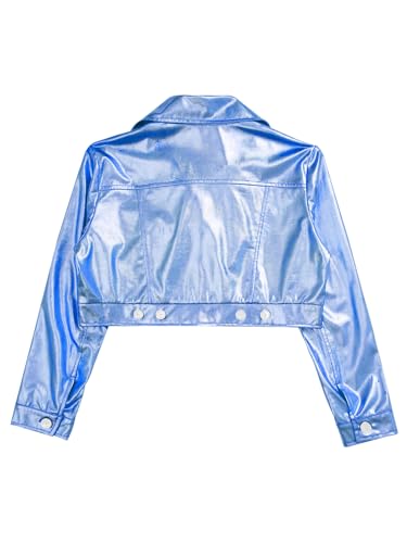 Aislor Kids Girls Shiny Metallic Long Sleeve Biker Motorcycle Jacket Hip Hop Jazz Street Disco Dance Coat Outerwear4