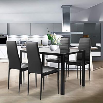 Buy Black Dining Table And Chairs Set 5 Piece Tempered Glass Top Table And Pu Leather Chairs Of 4 For Small Kitchen Dining Room Living Room Online In Kenya B08mvzw5vx