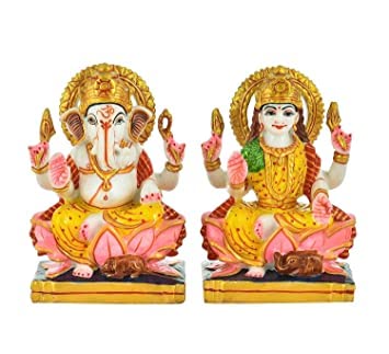 Image of Lord Marble Dust Laxmi Ganesha Idol for Home & Office Decorative II Pooja Room II Diwali Puja II Gift Items II Showpiece II Gift Items (7 X 3 Inches)