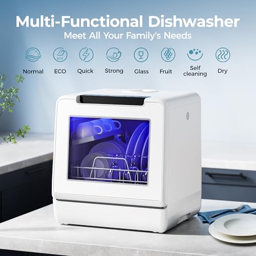 Image of EUHOMY Countertop Dishwasher, 8 Programs Portable Dishwasher with 5L Built-in Water Tank and Inlet hose, No Hookup Needed, Mini Dishwasher with Self Clean /Baby Care /Air Dry, for Apartments, RVs, White