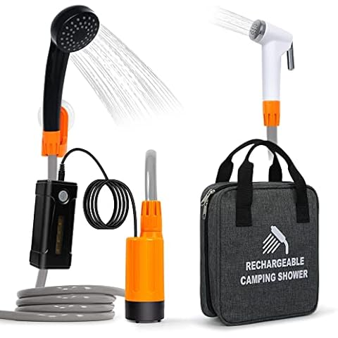 B.TAWD Portable Shower for Camping, Rechargeable Portable Camping Shower, Camp Shower with Double Portable Shower Head and 2 Flow Mode, Camping Shower for Hiking Beach Swimming Outdoor (Black) Cover