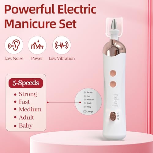 Vexloria Electric Nail File, Professional Nail Drill, Electric Manicure Pedicure Set with 8 Drill Bits, 5 Modes Adjustable Nail Drill, Electric Nail File Set for Gel/Acrylic Nails (White) - Image 3