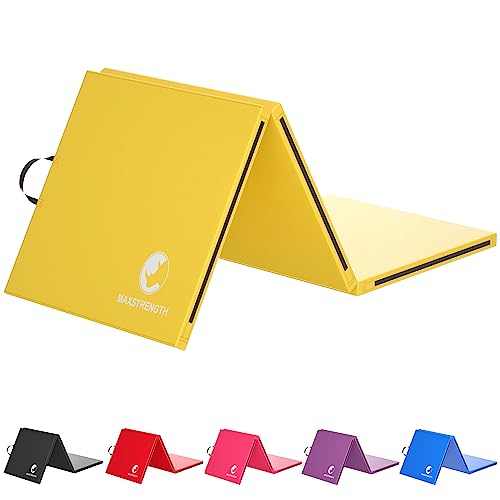 MAXSTRENGTH Gymnastics 6ft Tri Folding Exercise Mats Long With High Density 5cm Thick Foam Soft Non Slip Surface Carry Handles For Gym Crash Tumble Track Yoga Pilates Floor Workout Equipment (Yellow) MAXSTRENGTH Gymnastics 6ft Tri Folding Exercise Mats Long With High Density 5cm Thick Foam Soft Non Slip Surface Carry Handles For Gym Crash Tumble Track Yoga Pilates Floor Workout Equipment (Yellow)