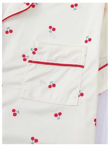Image of BEAUDRM Women's Two Piece Pajama Sets Allover Print Short Sleeve Sleepwear Button Down Shirt and Bow Shorts Pj Set Loungewear