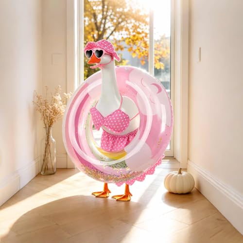 yuboo Fall Porch Goose Outfits Fits 23", Goose Clothes with Swimming Ring Sunglasses Hat and Bikini, Garden Yard Lawn Halloween Party Decor Pink - image 9