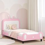 Nqyjm Kinderbettgestell mit Kopfteil mit Kopfteil Rosa 90 x 200 cm PU Bettgestell für Schlafzimmer,Gästezimmer und Kinderzimmer