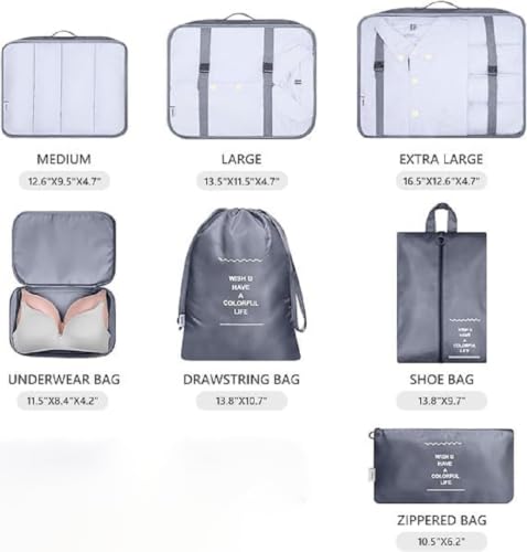 Image of QONETIC 7pcs Set Travel Organizer Packing Cubes Lightweight Travel Luggage Organizers with Laundry Bag or Toiletry Bag Laundry Organiser, Multicolor
