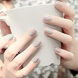 Bomine Gray Press on Nails Short Square Fake Nails Glossy False Nails Acrylic Fingernails Full Cover
