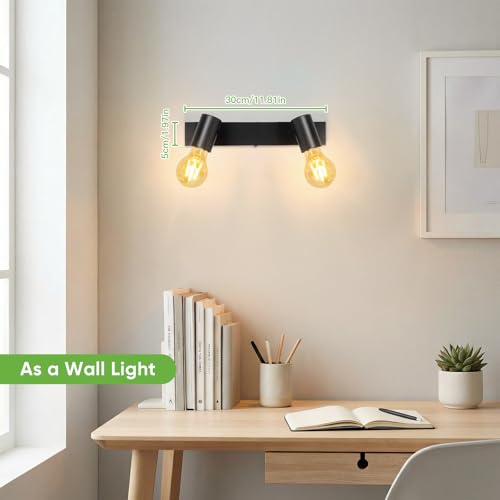 Kimjo Deckenstrahler 2 Flammig Innen - LED Deckenlampe Schwarz - Spots Deckenleuchte E27 2 Flammig - Deckenspots Modern 350°Schwenkbar für Wohnzimmer Schlafzimmer Küche Nein Leuchtmittel Max. 60W