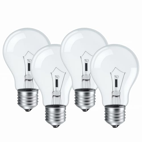 bimflo 100W A19 Incandescent Light Bulbs E26 Rough Service Clear 4 Pack