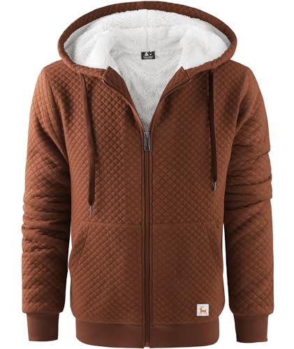 Image of GEEK LIGHTING Mens Fleece Lined Hoodies Zip Up Waffle Knit Thicken Hooded Sweatshirts Winter Jackets