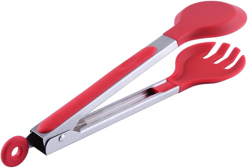 Bagonias Silicone Cooking Tongs, Kitchen Food Tongs Stainless Steel Material with Heat Resistant Premium Silicone Grip for BBQ Grilling Turner, 12 Inch (Red)