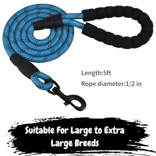 Image of PawPro Reflective Nylon Dog Collar - Custom Bone Tag with 5‑Foot Heavy‑Duty Leash - Soft Padded Handle, 360 Swivel Clip - Adjustable Pet Collar for Medium & Large Dogs (Frosted Blue, Collar+Leash)