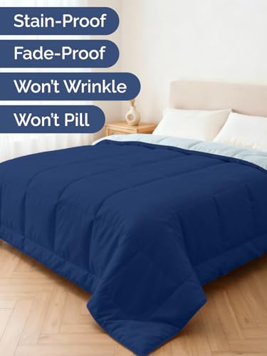 Image of Full Size, Navy Blue /SkyBlue Alternative Down Comforter - Warm, Lightweight & Breathable Hotel Quality Bedding Set for Men, Women, Kids & Teens - All Season Cooling Microfiber Duvet Insert Comforter