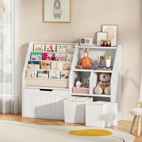 CHOEZON Kids Bookshelf, Children's Bookcase with 4 Sling Book Shelves,