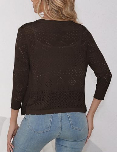 Image of REDHOTYPE Women's 3 /4 Sleeve Cardigan Open Front Cropped Shrugs Summer Hollowed Lightweight Cardigans Sweater (S-XL)