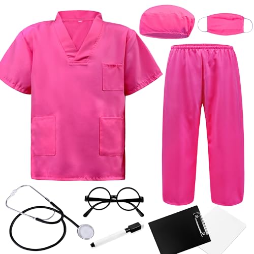 ZZIHAN Kids Doctor Costume Rose Medical Scrubs Outfit with...