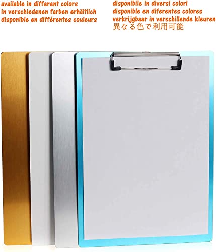 6er Alu Klemmbrett A4 mit gummierter Metalklemme, Schreibbrett DIN A4 mit Aufhängeose, Pad Halter Clipboard - Stabile Aluminum Schreibplatte - Schreibblock 6er Pack in Silber - TKD8025-silver-6x