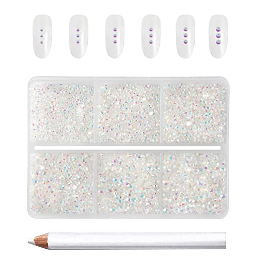 Beadsland 7200 piezas diamantes de imitación para uñas,Juego de pedrería transparente para strass facial para manualidades,mezcla de 6 tamaños con kit de lápiz de cera,SS3-SS10,transparente AB