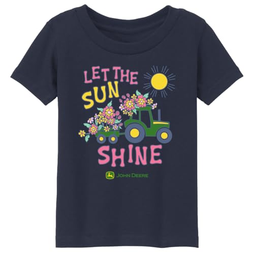 John Deere Toddler Girls Flower Tractor Let The Sun Shine Tshirt in Navy Blue