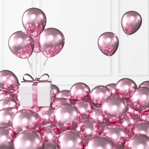 Image of KALOR Metallic Pink Balloons, 100 pcs 5 inch Thick Latex Chrome balloons for Balloon Garland Arch, Birthday Decoration, Wedding Party, Baby Shower Decorations