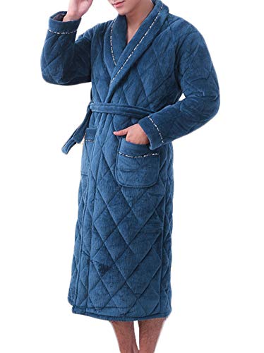 GKKXUE Camisón de Invierno de los Hombres Pijamas de Terciopelo Coral Acolchados (Color : Azul, Tamaño : Metro)