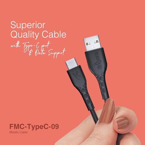 Image of FINGERS FMC-TypeC-09, Sturdy Type-C USB Cable, Fast Charging (Supports up to 3.0 A-Max), 480mbps Data Transmission, 1m Length - Black