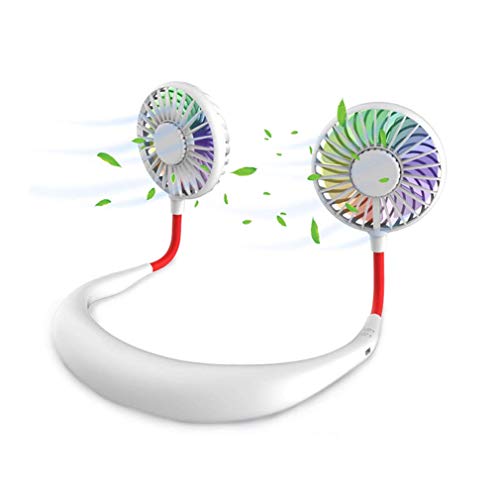 Halskettenventilator Mit Doppelflügel-Tischventilator, 3-Gang-LED-Licht Für Reisenden Sport Outdoor Camping Campingraum (Weiß),Weiß,310 *
