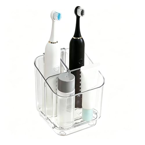 Image of HASTHIP Toothbrush Holders for Bathroom, 3 Slots Wall Mounted Toothbrush Holder with Divide, Quick Dry Tooth Brush Holder with Drip Tray, Detachable Insert Panels for Bathroom
