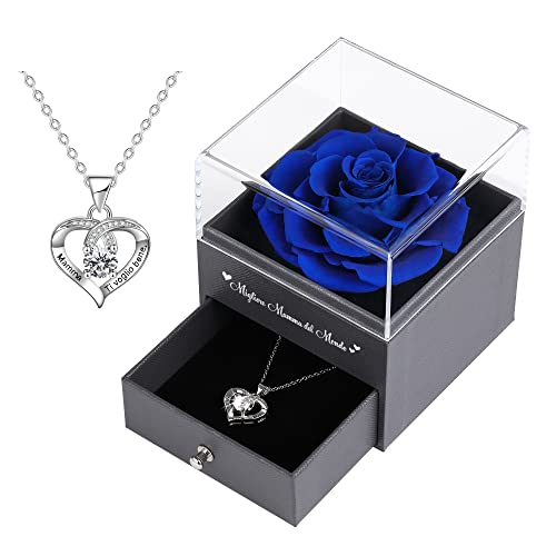 Muttertagsgeschenk Vera Rose für Mama, Ewige Rose mit Geschenkkette, Muttertagsgeschenke Geburtstag Christrose für Mama Ehefrau Frau (Dunkelblau) Cover