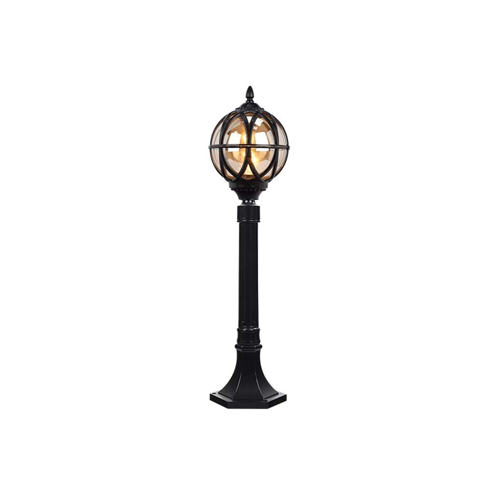 GTHTUHFD Lamp Post Lights Outdoor,E27 Single Head High Pole Light Retro Glass Globe Ball Street Pillar Outdoor Ip55 Waterproof Aluminum Path Column Lamp,Black-Height 0.8m