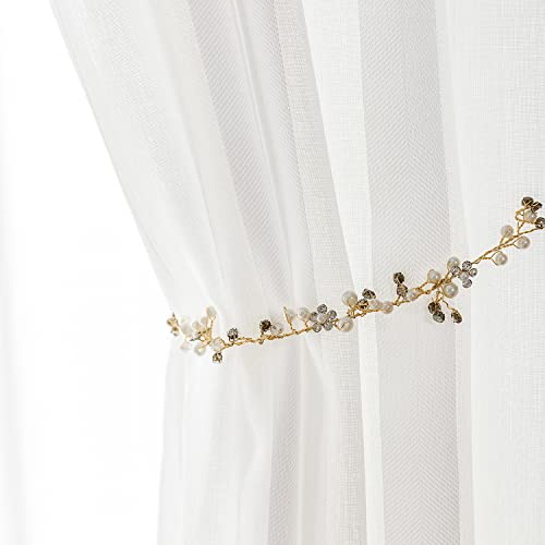 Vangao White Sheer Curtains Stripe Sheer Curtains 84 Inch Length 2 Panels Set Light Filtering Privacy Semi Sheer Voile Curtain Panels For Living Room Bedroom Grommet Top Window Treatments #TOP4