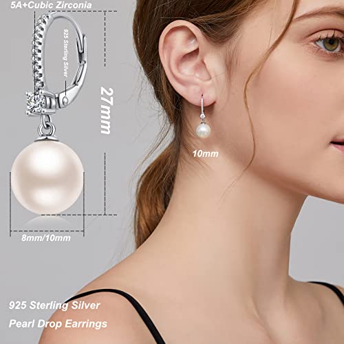 Pearl Earrings Women Silver Pearl Drop Earrings White Pearl Dangle Earrings - Image 5