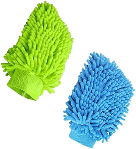 QianDanS 2 Pack Car Wash Mitts Microfiber Wash Gloves Super Absorbent Microfibre Gloves for Cleaning Vehicle Motorcycle Furniture (Random Color)