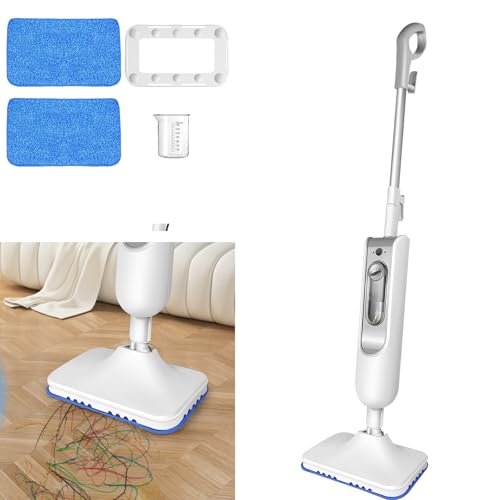 Nettoyeur vapeur manuel 1500 W à 2 vitesses avec 2 chiffons de nettoyage pour tous les sols, bancs, salle de bain et tapis, avec réservoir d'eau de 400 ml et câble de...