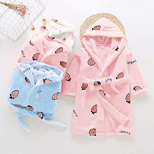 Toddler Kids Strawberry Print Flannel Hooded 𝐑obes Lightweight 𝗡ight 𝗦leep𝚠ear with Belt Jackets for Girls 7-83