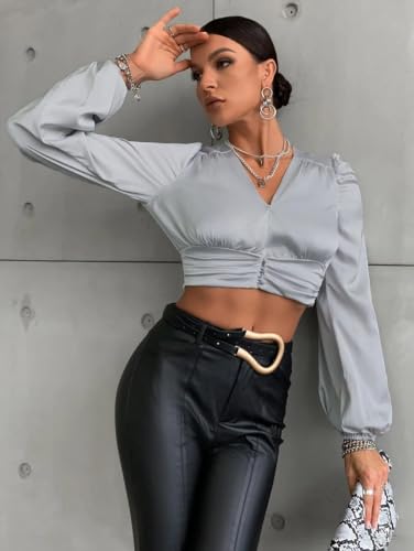Image of KOTTY Womens Satin Full Sleeves Solid Regular Fit Top