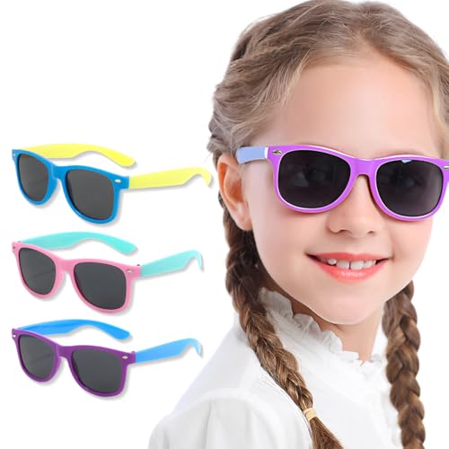KUMSODE Gafas de sol para niños de 3 piezas, gafas de sol polarizadas, gafas de sol con protección UV, gafas de sol de moda para niños y niñas