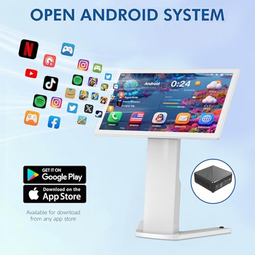 Image of 21.5 inch Touch Screen Self Service Kiosk, Floor Standing Digital Signage Display, FHD Android Interactive Information Kiosk for Retail Stores, Restaurants, Shopping Mall Wayfinding, Advertising