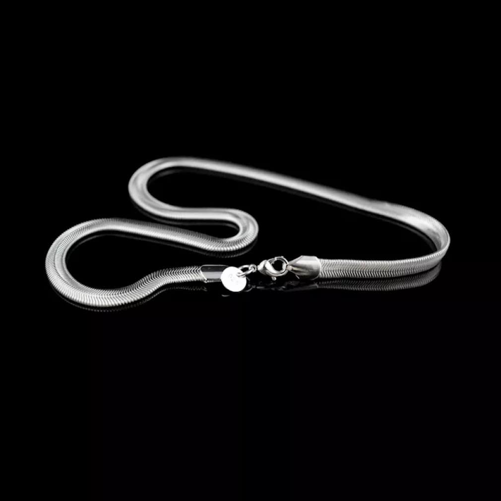 Collar de Plata de Ley 925 con Cadena de Serpiente Plana de clavícula para Mujer y Hombre, Collares de joyería