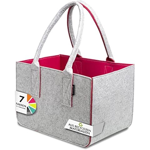 Shopping-Bag aus Filz-Stoff, große Einkaufs-Tasche mit Henkel, Einkaufskorb, faltbare Kaminholztasche zur Aufbewahrung von Holz, vielseitige Tragetasche für Spielzeug, Farbe grau (grau/magenta) Cover