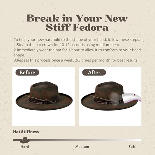 Image of RUEDIGER Vintage Pencil Brim Fedora Hats 100% Wool Felt Hat Panama Rancher Hat with Lightning Logo Handmade Distressed /Burned