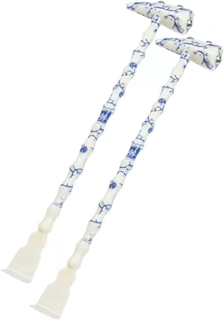 Chinese Blue and White Porcelain Back Scratcher with Massage Hammer, Dual-Use Long Handle Backscratcher for Elderly, Comfortable and Portable Itch Relief Tool(Blue White*2)