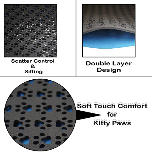 Cat Litter Mat Litter Trapping Mat, Double-Layer Kitty Paw Design, Urine And Waterproof Material, Easy To Clean, Non-Slip, Scatter Control, Sifting, Kitty Mat, (Blue) #TOP3